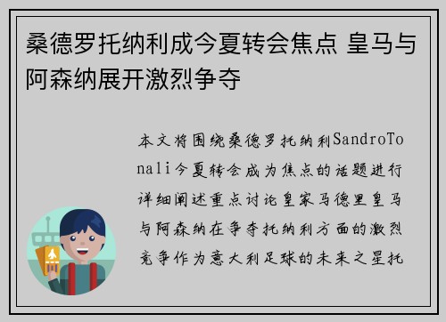 桑德罗托纳利成今夏转会焦点 皇马与阿森纳展开激烈争夺